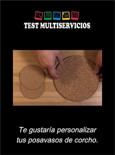 imagen de grabado láser en posavasos de corcho con hipervínculo a video